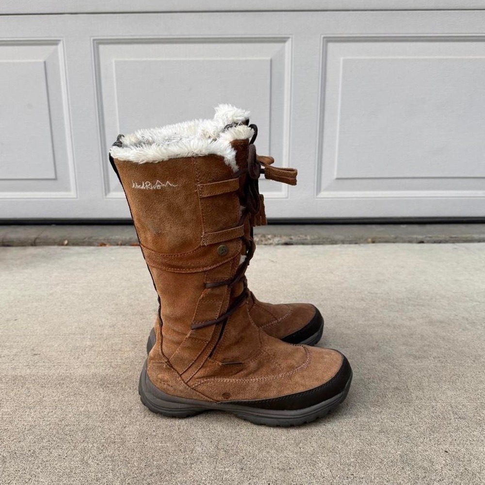 WIND RIVER BROWN SUEDE KNEE-HIGH SHERPA FLEECE-LINED WINTER BOOTS
